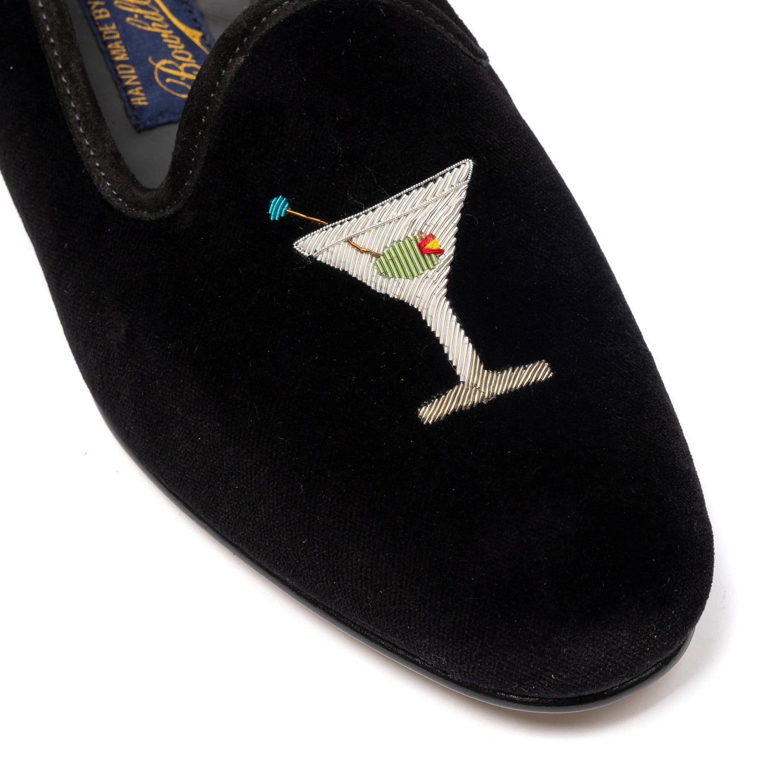 Black Venetian Velvet Slipper "Martini Cocktail" with Leather Sole